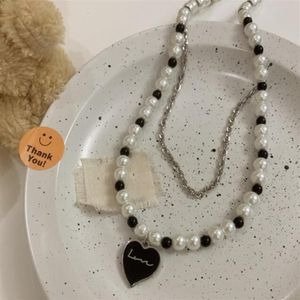 Lyxiga färgglada Pearl Pendant Sweater Heart Choker Halsband för kvinnor Y0124182L