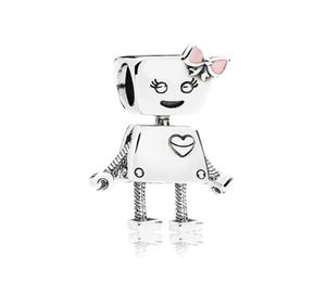 Bella Robot Charm Rosa Ouro Esmalte Bead Serve para Pulseira para Mulheres Acessórios de Joias 9600020