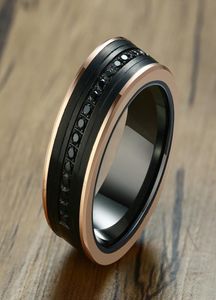 8MM LUXURY WEDDING BAND TUNGSTEN CARBIDE RING BLACK CZ Zircon STONE ROSE GOLD SIDE MEN ETERNITY SUPER JEWELRY1878534