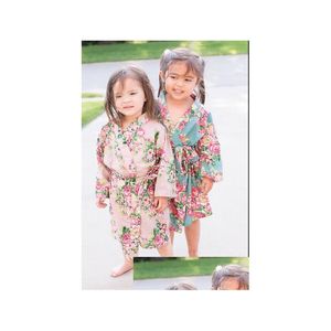 Pajamas Kids Cotton Floral Kimono Robe Retrobe Flower Flower Kidsgown for Spa Party Wedding Droper Drop