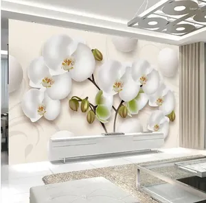 Sfondi Carta da parati 3D Murale HD Stereo Orchidea Fiore bianco Po Carta da parati per soggiorno TV Divano Sfondo Decorazioni per la casa Papel Murales