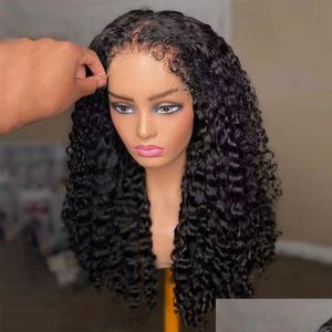 Syntetyczne peruki 360 koronkowe czołowe ludzkie włosy głębokie fala Kinky Curly Peruka Brazylijska Woda HD dla kobiet Drop Products Dhmkc
