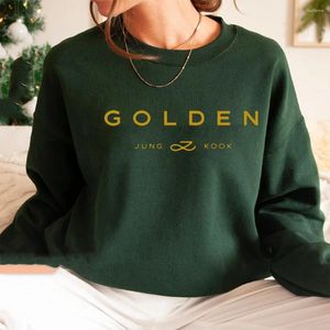 Herrtröjor Jungkook Kpop Golden Hoodie Retro Sudaderas vinter Varma tröja Trendiga unisex Långärmad topp överdimensionerad