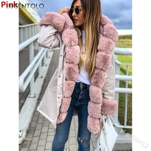 Damski w dół płaszcz parka zima ciepłe w połowie długie gęstne futrzane płaszcze kołnierzyki zamek błyskawiczny żeńska moda moda parkas lugentolo 231201