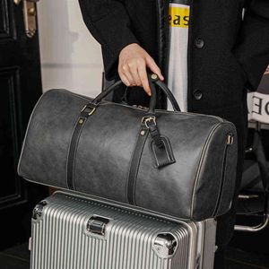 Duffel Bags Vintage Travel Bag For Men stora kapacitet Handväskor Gym duffle läder bär på bagage S med skor position totes 2202733