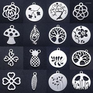 Charms 10st/Lot Blossom Flower Fern Diy Wholesale 316 Rostfritt stål Tree of Life Sea Conch Pendant Plants Feather Charm