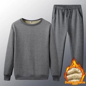 Biancheria Intima Termica da Uomo 2 Pezzi/Set Inverno Uomo Top Pantaloni Tuta Tinta Unita Manica Lunga Coulisse Allentato Homewear Pigiama Set Felpa Pantaloni