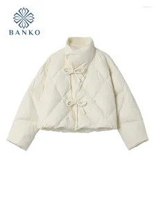 Casacos de Trench das Mulheres Moda Casual Branco Casaco de Inverno Mulheres Y2K Multi-Funcional Acolhedor Quente Arco Sólido Casaco Acolchoado Slim Fit Outerwear