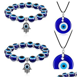 Pendant Necklaces Turkish Devil Eye Pendant Necklaces For Men Women Glass Blue Evil Eyes Beaded Bracelet Jewelry Gift Accessories Bk D Dhyup