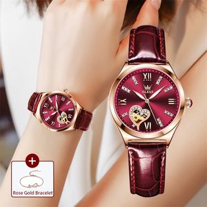 Relógios femininos de luxo relógios femininos automático relógio de pulso de couro mecânico strass senhoras moda pulseira conjunto presente marca superior 231201