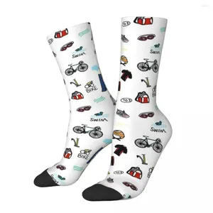 Herrensocken, lustige verrückte Socken für Männer, Kritzeleien, Hip Hop, Harajuku, Triathlon, Logo, glückliches nahtloses Muster, bedruckt, für Jungen, Crew-Kompression