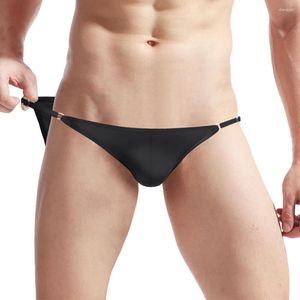 Underpants Mens Sexy Translúcido Gelo Seda Baixa Ascensão Ajustável Sheer Respirável Bikini Briefs Underwear Soft Masculino