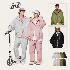 Fatos masculinos inflação unisex harajuk oversized tracksuit na moda rosa calças de carga e jaqueta com capuz conjunto mens hooodie conjunto 231202
