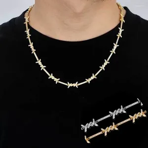 Ketten Hohe Qualität Hip Hop Zirkonia Stacheldraht Dorn Halskette Für Männer Frauen Kupfer Kette Choker Link Kristall Schmuck 2,5mm
