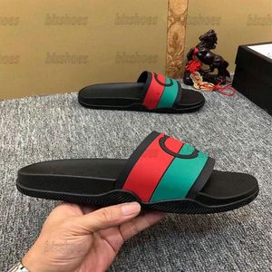 Designer Rubber Slipper 655265 Interlocking G Slide Sandal för män Kvinnor Gröna röda randiga platta sandaler Italien Luxurys Summe282W