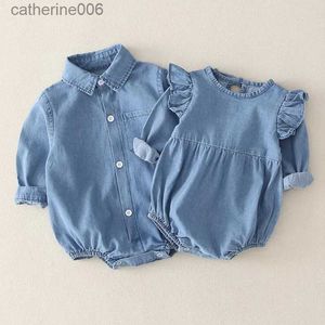 Set di abbigliamento Neonati maschi Vestiti per ragazze Fratello e sorella Vestiti Neonati Ragazzi Ragazze Tuta a maniche lunghe Denim Primavera Autunno Pagliaccetto per bambiniL231202