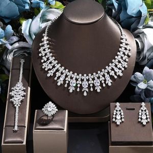 Halsbandörhängen Set Luxury CZ Fringe 4 Pieces Jewelry for Women Cubic Zircon Africa Dubai Bridal Wedding Accessories