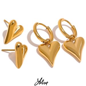 Очаровательные серьги-кольца Yhpup из нержавеющей стали с сердечками, очаровательные серьги-кольца золотого цвета, без потускнения, модные модные ювелирные изделия для женщин, Bijoux 231202