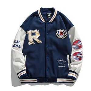 Men's Jackets Badge Patch Letter Embroidery Flocking Y2K Street Vintage Varsity College Jacket Men Baseball Coats Women Streetwear Luxury Blue 231202