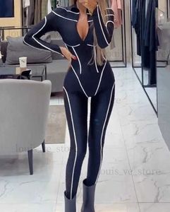 Kobiety Jumpsuits Rompers Jumpsuits Women 2023 Nowy moda w paski wytłaczane chude seksowne kombinezony do dna seksowne niskie kołnierze nocne Klub wysokiej talii T231202