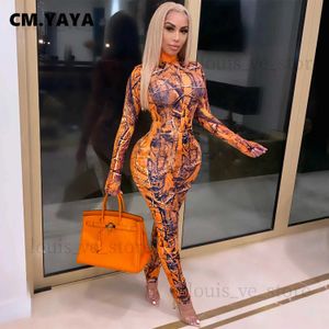 Women's Jumpsuits Rompers CM.YAYA Active Tie Dye Letter Print Turtleneck Bodycon Jumpsuit for Women Sexy Club One Piece Overall Bodycon Rompers Outfits T231202