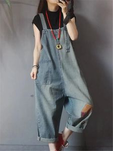 Kadın Tulumlar Yükselenler Gevşek Büyük Boyutlu Yük atıcılar Kadın Tulum İlkbahar Koca Kayışları Kot Tulumlar Vintage Yama Tasarımları Denim Bib Pantolon Baggy Dungarees 231202