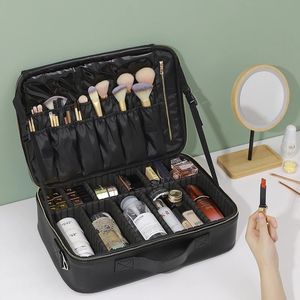 Kosmetiska väskor fodral kvalitet makeup artist makeup box med justerbar partition förvaring väska crisscross pvc läder stor kapacitet skönhet och hårpåse 231202