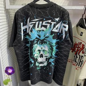 Men's T-shirts 23SS Fashion Hellstar Short Sleeves Classic Washed Black Abstract Skull Print Casual T-shirts Högkvalitativ bomullstopp