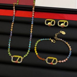 Womens colorido gemstone colar pulseira brincos conjunto designers arco-íris colar moda cristal frisado pulseira designer letras brinco jóias presente conjunto