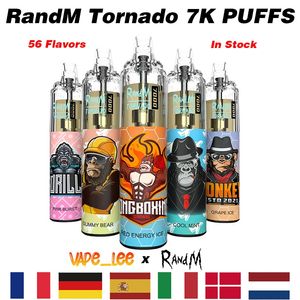 100% оригинальный комплект электронных сигарет RandM Tornado 7000 Puff Одноразовая ручка для электронных сигарет Электронные сигареты 14 мл Pod Mesh Coil с воздушной регулировкой 0% 2% 5% Fumot 7K PUFF 7000