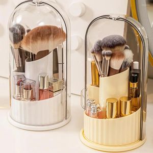 Förvaringslådor Makeup Brush Box Holder Multifunktionell roterbar kosmetik med dammtät lock Organiserar