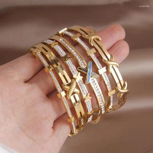 Bangle Classic Stainless Steel Geometric Open Bangles&bracelets For Women Fashion Brand Jewelry Delicate Crystal Bangles