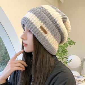 BeanieSkull Caps Winter thick thread needle striped knitted hat head girdle face small casual day system all match woolen pile cap 231201