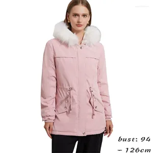 Płaszcze damskie płaszcze wysokiej jakości faux futra z kapturem dla kobiet duże rozmiar pluszowe podszewka zima 2023 Casual Ubrania - czarny różowy zielony