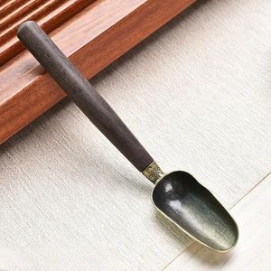 Te Scoops 2023 1pc Vintage Ebony Spoon Solid Wood Handle Retro Creative Shovel Kongfu Ceremony Accessories Teskoon Gift