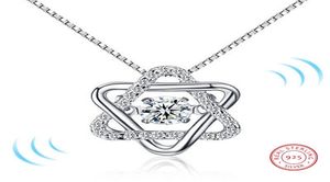 2018 S925 Silver Classic Rotate Dancing CZ Stone Silver Hexagram Pendant Necklace For Women Girl Fashion Jewelry Gift for Love2970607