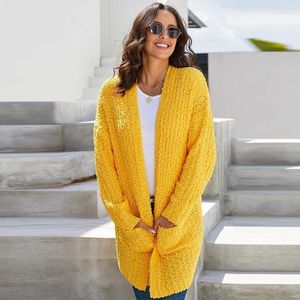 Women's Knits Women Trendy Casual Long-sleeve Knitted Sweater Coats Winter Loose Mid-length Cardigan For Lady Autumn Solid Vintage