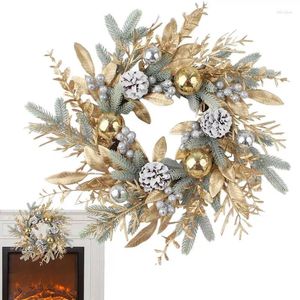 Dekorativa blommor konstgjorda julkrans gren rotting gyllene krans för ytterdörr hängande vägg inomhus utomhus xmas prydnad