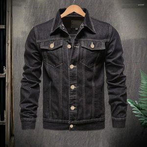 Jaquetas masculinas homens denim jaqueta primavera lapela único breasted cor sólida motocicleta jeans casaco fino ajuste algodão casual