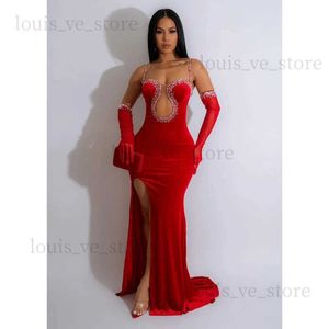 Abiti sexy urbani Diamanti Diamonds Abito da festa di Natale con guanti Mesh Donne sexy spaghetti Cinghies senza spalline Abito da sera Lungo BodyCon T231202