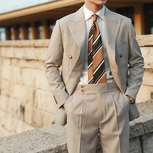 Erkekler Blazers Stripe Suit Erkekler çok yönlü moda beyefendi s çift göğüslü İtalyan yaka ceket resmi düğün damat iş smokedo 231202