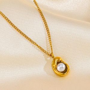 Pingente colares irregular pérola colar delicado simples jóias de aço inoxidável para mulheres aniversário de casamento presente de aniversário atacado