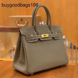 Väskor Pure Hand Sewn Brand Womens Bag Luxury Original Togo Leather Handbag 30 Of Elephant Grey Large Capacity Ba0x