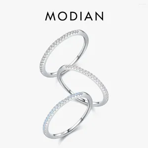 Cluster Rings Modian 925 Sterling Silver Clear Opal Pink Blue Crystal CZ Stapelbar Finger For Women Wedding Statement Fine Jewets Gifts