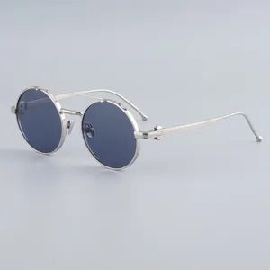 Óculos de sol 0279s redondo ponte dupla puro titânio prata ouro original mulheres moda óculos homens uv400 óculos de qualidade