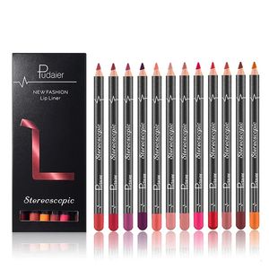 Läpppennor Läppfoder Matt Lipstick Pen 12 Färg Vattentät kroklinje Läpppennor Makeup Wholesale 231201