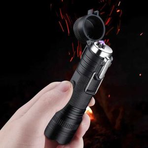 Multifunctional Outdoor Windproof Flashlight Cigarette Lighter Sealed Waterproof Electric Double Arc USB Camping Tool