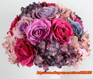 Dekorativa blommor 10st/Lot Artificia Silk Rosel Flower Wall Backdrop Wedding Table Centerpiece Ball Decorations Kissing Tongfeng