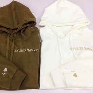 Hoodies masculinos bordados personalizados casal com capuz personalizado numeral romano data inicial aniversário presente noivados