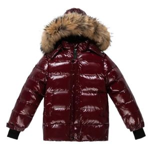 Para baixo casaco 2023 crianças menino jaqueta de inverno pele real à prova dwaterproof água brilhante menina 114 anos crianças adolescente outerwear criança outfit 231202